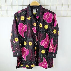 Blue Bayou Black Floral Embroidered Beaded Silk Art To Wear Boho Jacket